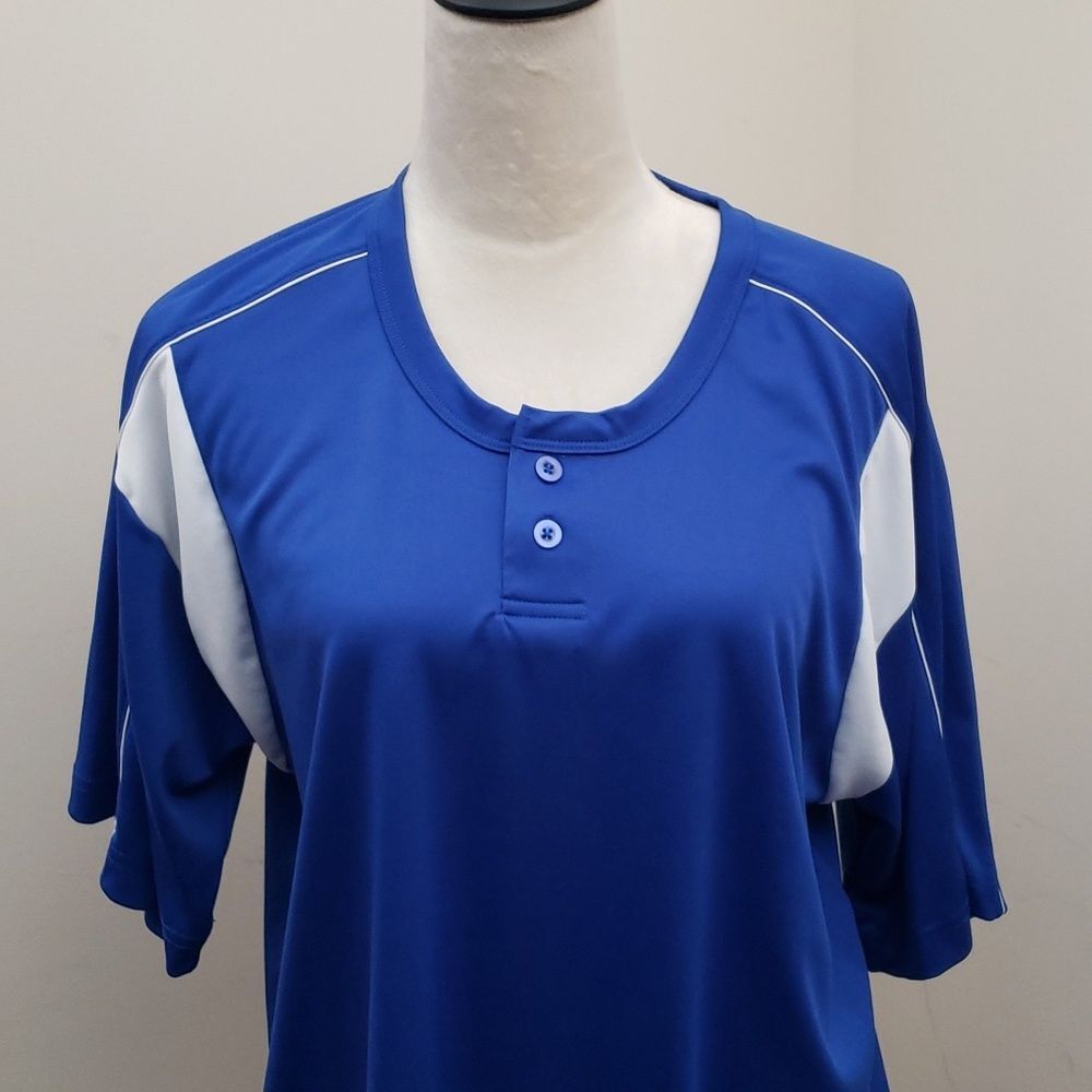 Alleson Athletic Men's Blue White Henley Short Sleeve Polyester T-Shirt, Size L